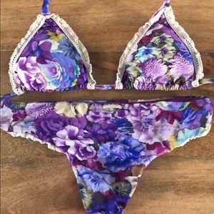 SABZ purple floral BIKINI. SMALL Top & XS bottom